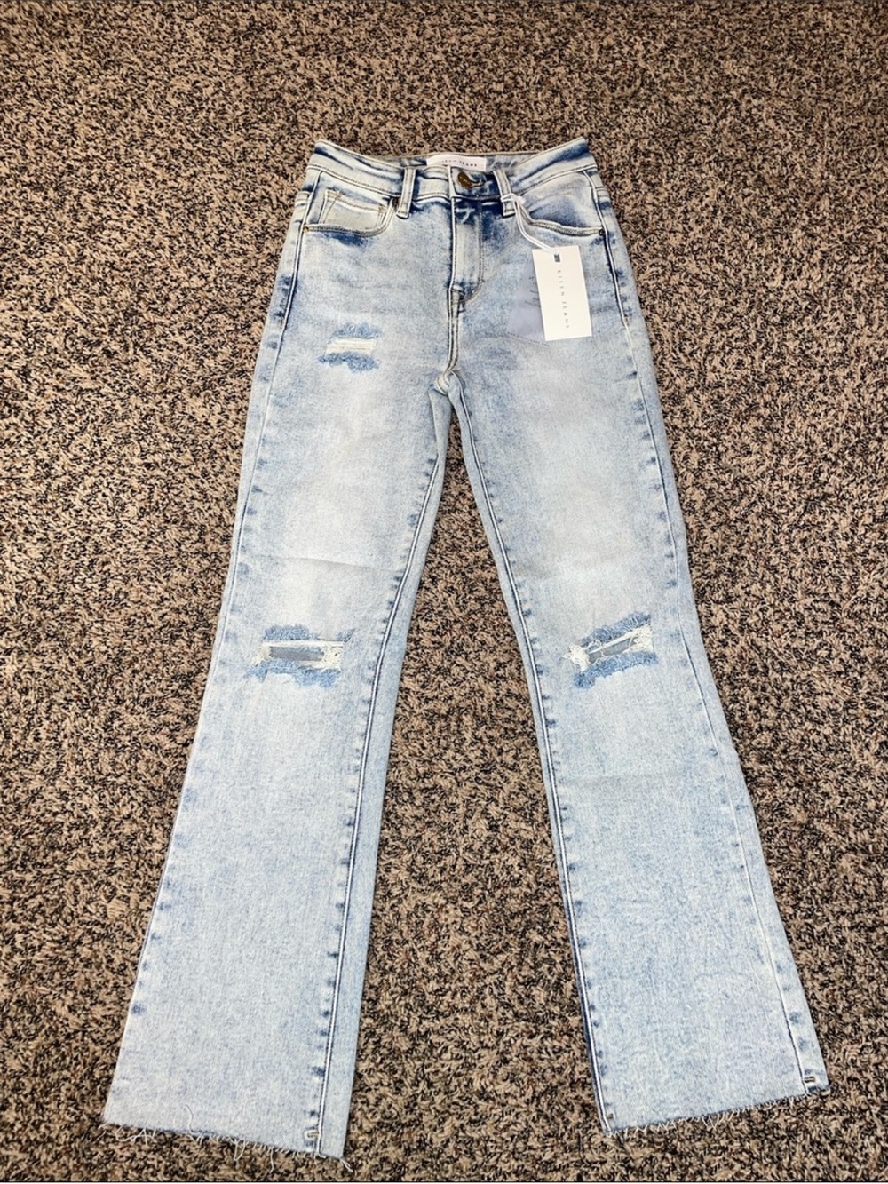 Risen Acid Wash Slim Ankle Bootcut High Rise Distressed Jeans Size 0 NWT